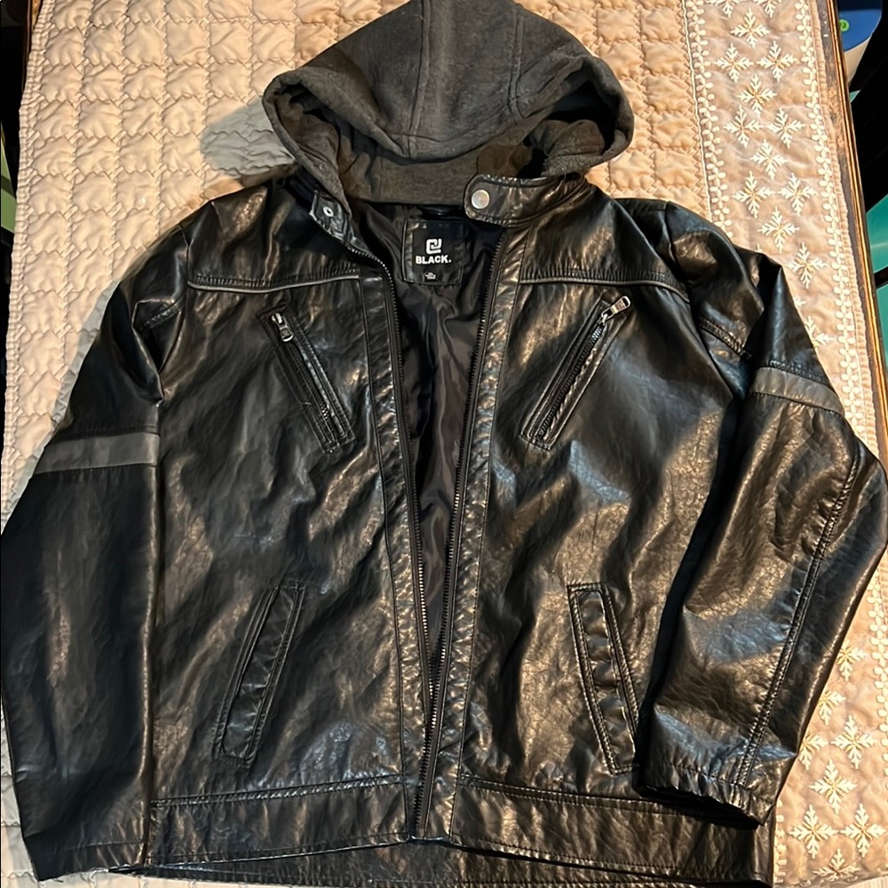 Hoodie Faux leather jacket size XL black